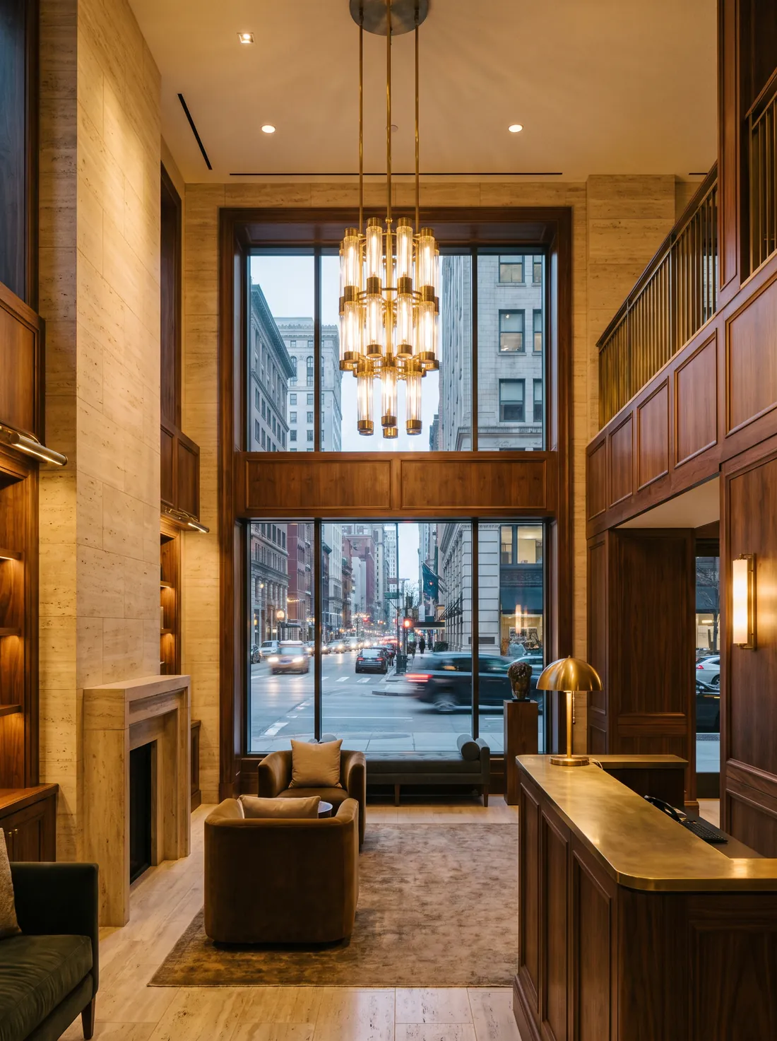 Renovated double-height residential lobby