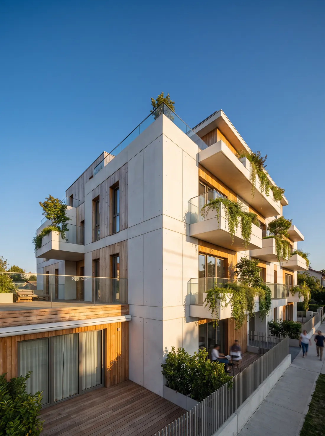 Modern multifamily building with planted terraces