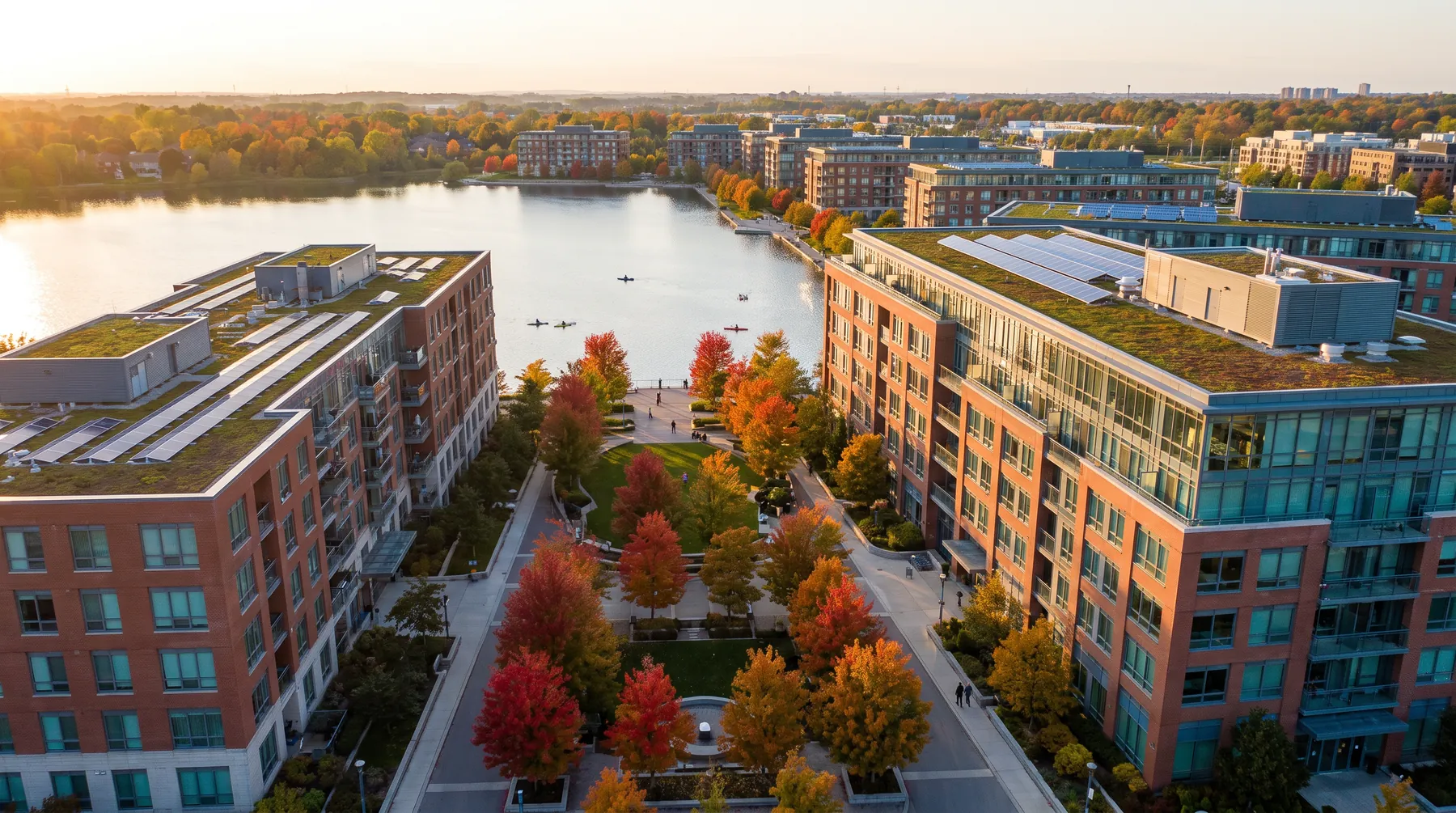 Residential community beside an Ontario lake in autumn